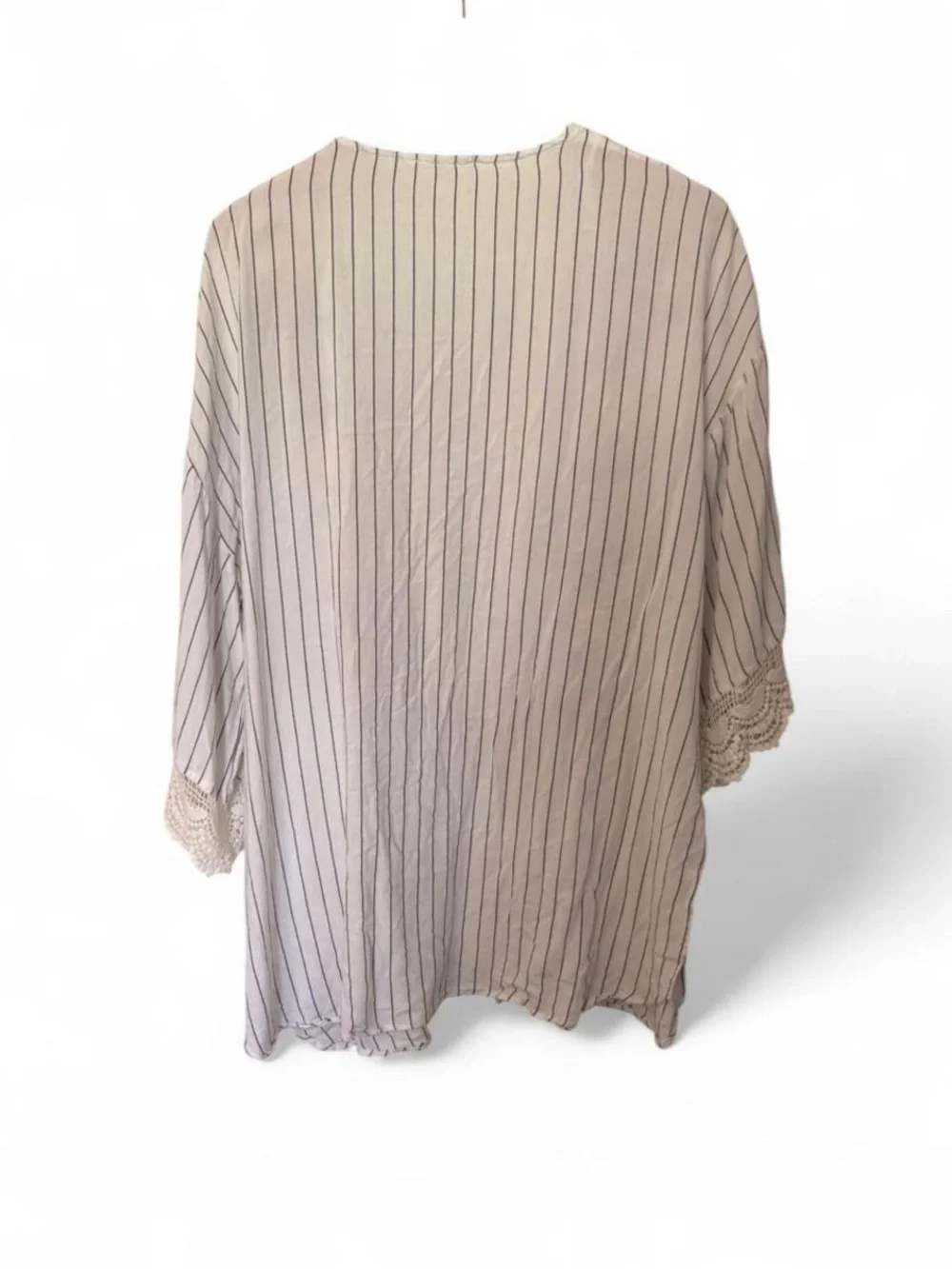 Entro Striped Embroidered Floral Kimono - White with Yellow & Pink Roses L